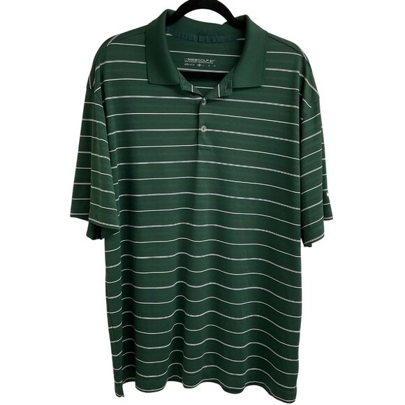 Nike Other - Nike Golf Men's XL Green & White Striped Dri-Fit Short Sleeve Polo Shirt